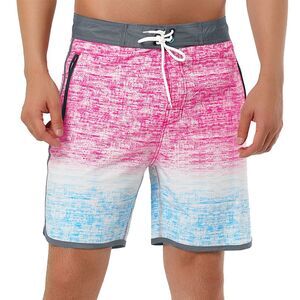 Summer Printed Drawstring Color Block Swim Beach Shorts Board shorts Pink Blue